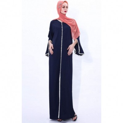 Robes Women Muslim Summer Elegant Flared Sleeve Robe - Navy - CN19D8RLYWE