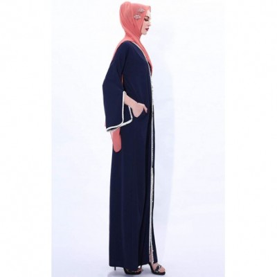 Robes Women Muslim Summer Elegant Flared Sleeve Robe - Navy - CN19D8RLYWE