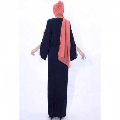 Robes Women Muslim Summer Elegant Flared Sleeve Robe - Navy - CN19D8RLYWE