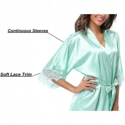 Robes Women's Lace Trim Kimono Robe Bride Bridesmaids Wedding Shower Satin Short Robe - Pink - C5182Q88Z9H