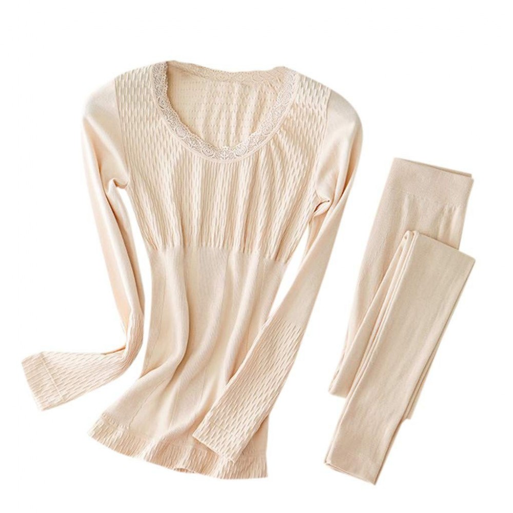 Thermal Underwear Thermal Underwear for Women Cotton Thermals Women's Base Layer Seamless Elastic Set - Beige - C6193GEA6CQ