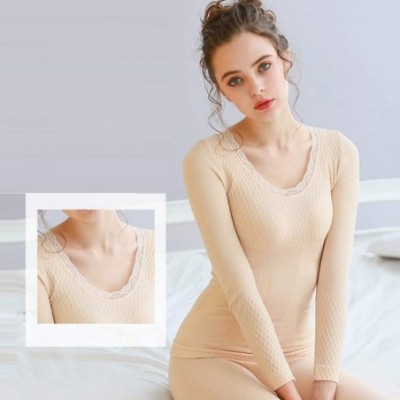 Thermal Underwear Thermal Underwear for Women Cotton Thermals Women's Base Layer Seamless Elastic Set - Beige - C6193GEA6CQ