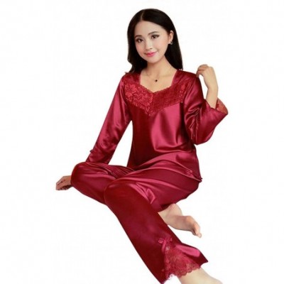 Sets Flower Lace Satin Pajamas Set - Red - CH18D3OOEYR