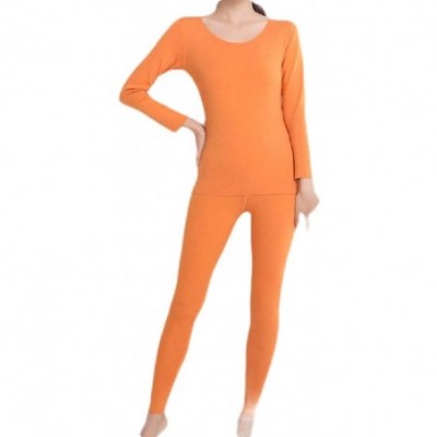 Thermal Underwear Baselayer Crew Neck Fleece Lined Long Johns Thermal Underwear Top & Bottom - Orange - C918AXWY3HT