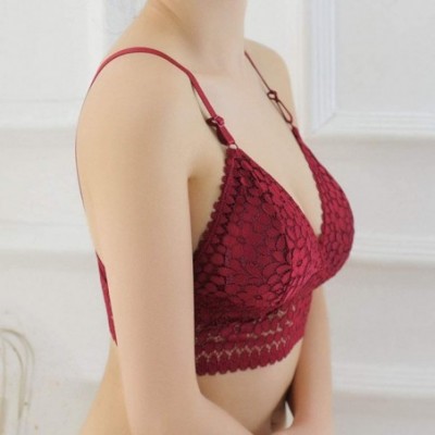 Thermal Underwear New Sleepwear Falda Women's Fashion Solid Color V-Neck Lace Bras Crop Tops Vest Summer Strap Tank - Red - C...