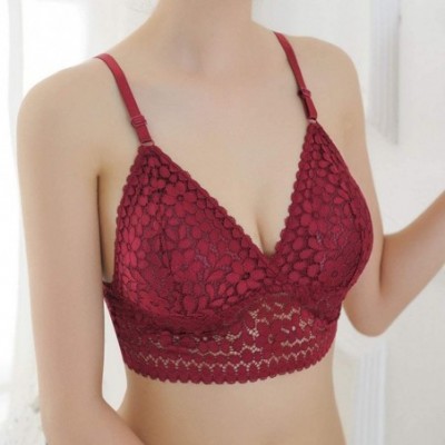 Thermal Underwear New Sleepwear Falda Women's Fashion Solid Color V-Neck Lace Bras Crop Tops Vest Summer Strap Tank - Red - C...