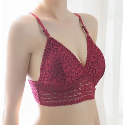 Thermal Underwear New Sleepwear Falda Women's Fashion Solid Color V-Neck Lace Bras Crop Tops Vest Summer Strap Tank - Red - C...