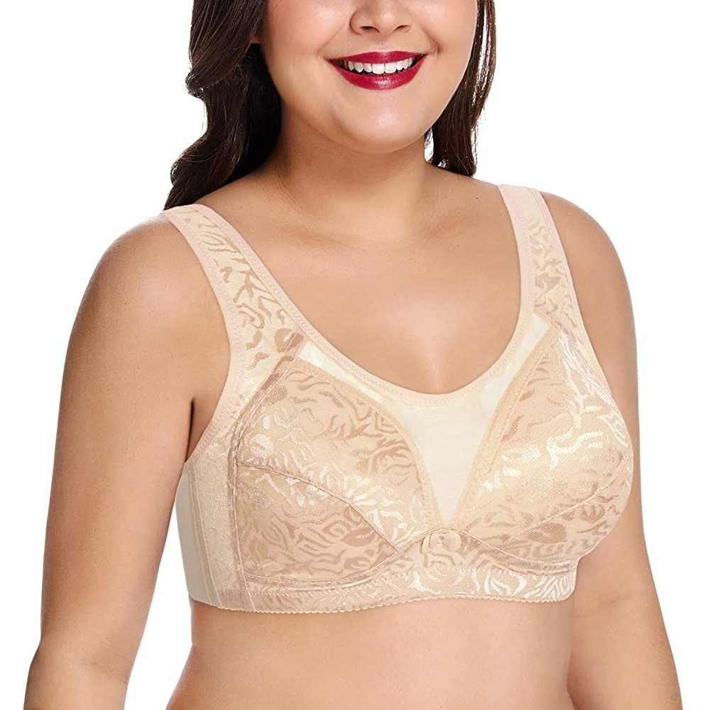 Bras Women's Minimizer Wireless Bra Comfort Full Coverage Beauty Back Non-Padded Unlined Bra - Beige - CX19COR8SY2