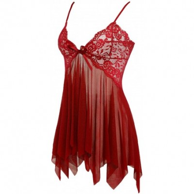 Baby Dolls & Chemises Babydoll Lingerie for Women Lace Nighties Set Small-XXL - Wine Red - C618HSUQQI9