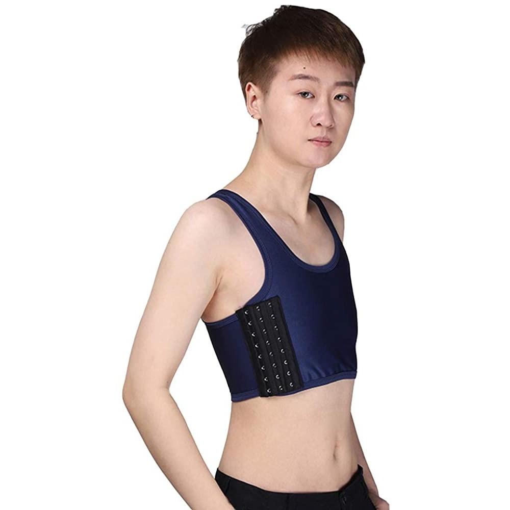 Bustiers & Corsets Women Tomboy Trans Elastic Short Chest Binders Breathable Mesh Lesbian Sport Tank Top - Navy - CS18ZG0HQGU