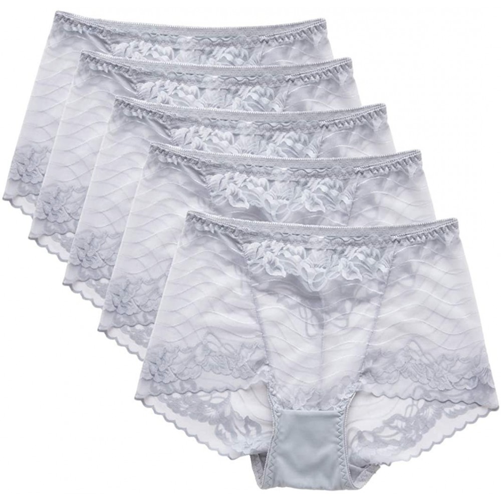 Panties Women's Soft Seamless Lace Underwear High Waist Panty Brief - Grey(5 Pack) - CA18XHAKOXE