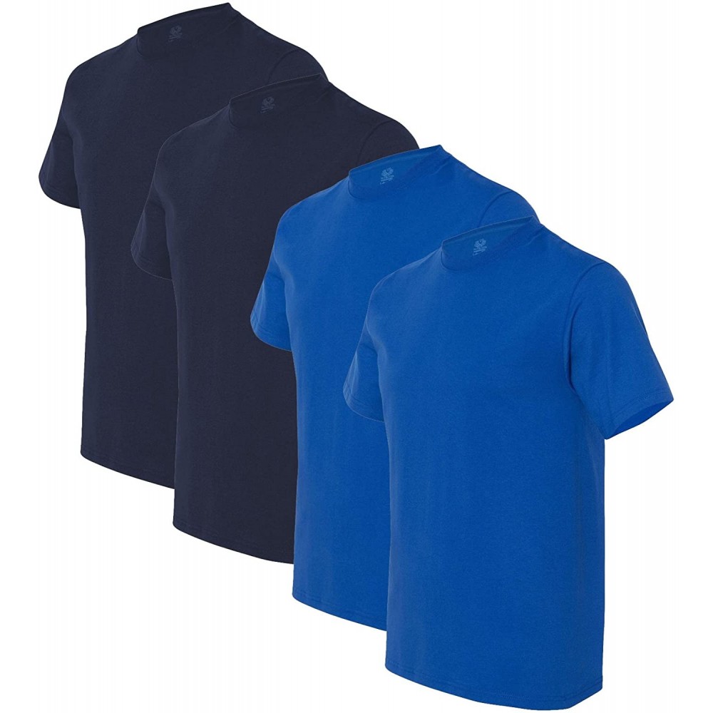 Undershirts Pack Of 5 Men's Heavy Cotton T-Shirt Tee Short Sleeve Round Neck - 2 Navy / 2 Royal - CN126FPJIET