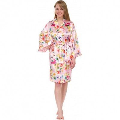 Robes Women's Robe- Vintage Satin Floral Robe 36" - Style 2 Pink - C7182X8NAUD