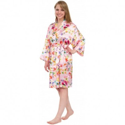 Robes Women's Robe- Vintage Satin Floral Robe 36" - Style 2 Pink - C7182X8NAUD