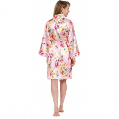 Robes Women's Robe- Vintage Satin Floral Robe 36" - Style 2 Pink - C7182X8NAUD