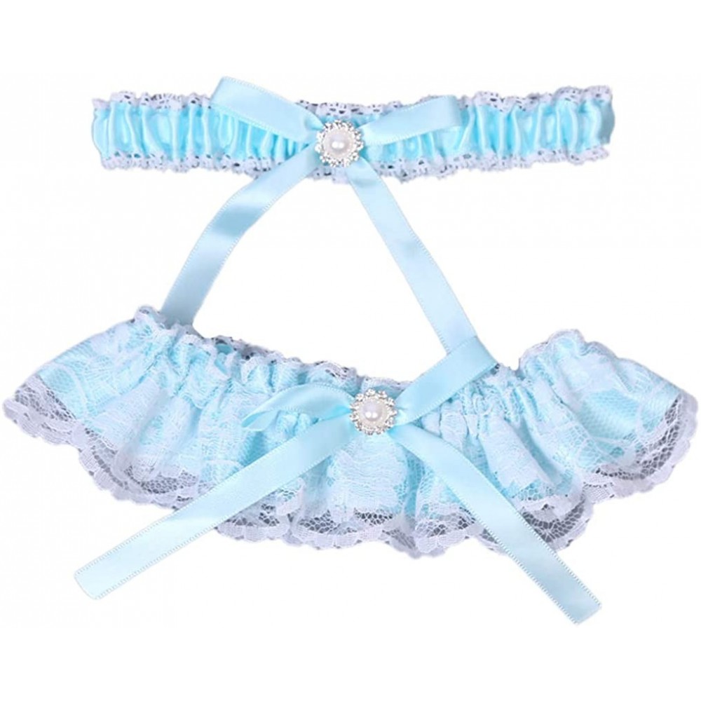 Garters & Garter Belts 2019 Handmade Lace Wedding Garter Set for Bride Party Bridal Leg Garters - 9a-blue - C618O23S5T5