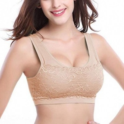 Bras Classic Style Women Smooth V-Neck w/Lace Neutrals Bra with Removable Pads Women's Seamless Lace Overlay Comfort Bra - Wh...