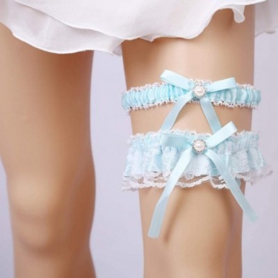 Garters & Garter Belts 2019 Handmade Lace Wedding Garter Set for Bride Party Bridal Leg Garters - 9a-blue - C618O23S5T5