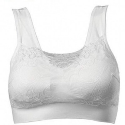 Bras Classic Style Women Smooth V-Neck w/Lace Neutrals Bra with Removable Pads Women's Seamless Lace Overlay Comfort Bra - Wh...