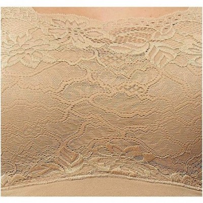 Bras Classic Style Women Smooth V-Neck w/Lace Neutrals Bra with Removable Pads Women's Seamless Lace Overlay Comfort Bra - Wh...