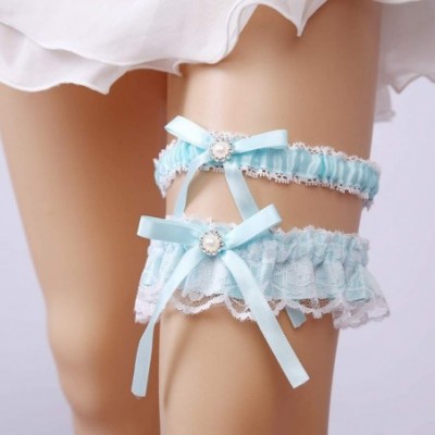 Garters & Garter Belts 2019 Handmade Lace Wedding Garter Set for Bride Party Bridal Leg Garters - 9a-blue - C618O23S5T5