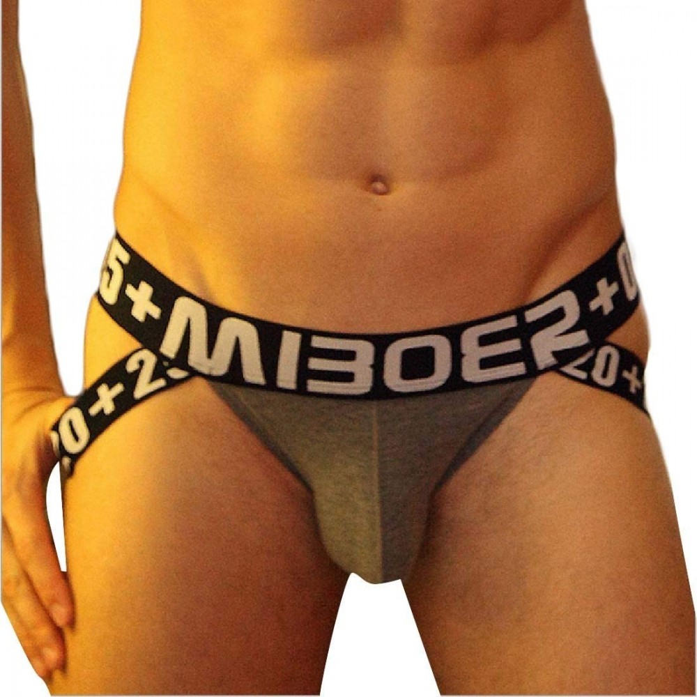 G-Strings & Thongs Men's G String Thong Underwear Sexy Jockstrap Cotton Comfort Boxer Briefs - Grey - C619CLSZM3S