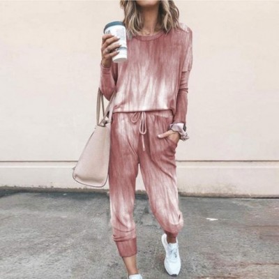 Sets Outfits for Women 2 Piece Sets-Casual Sweatsuit Long Sleeve Shirts and Lounge Jogger Pants Tie Dye Printed Pajamas Sets ...