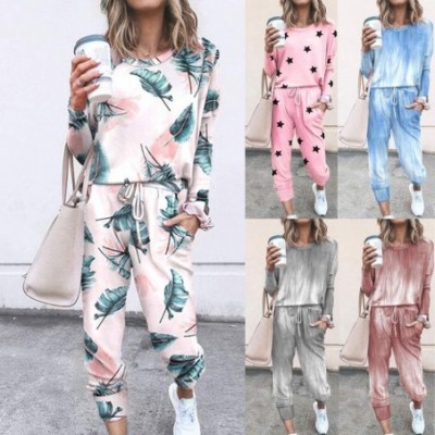 Sets Outfits for Women 2 Piece Sets-Casual Sweatsuit Long Sleeve Shirts and Lounge Jogger Pants Tie Dye Printed Pajamas Sets ...