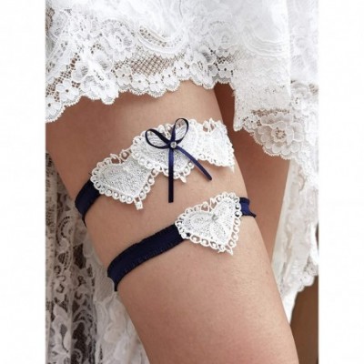 Garters & Garter Belts Wedding Lace Garter Set Flower Rhinestone Garter for Bride S14 - Navy - CM18IHRZ9LH