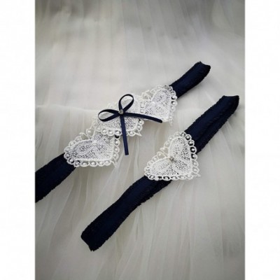 Garters & Garter Belts Wedding Lace Garter Set Flower Rhinestone Garter for Bride S14 - Navy - CM18IHRZ9LH