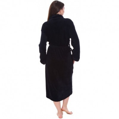 Robes Women's Soft Plush Warm Fleece Bathrobe Sleepwear Dressing Gown - Black - CU187CQIY0X