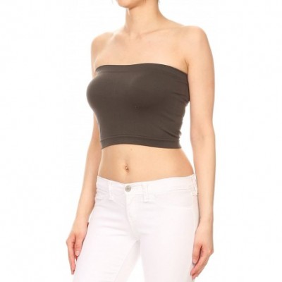 Bras Women's Seamless Bandeau Tube Top Bra - Grey - CB18CNL5K73