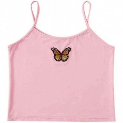 Camisoles & Tanks Women's Cute Spaghetti Strap Cami Top Butterfly Print Camisole Tank - Pink - CO193WC4XLK