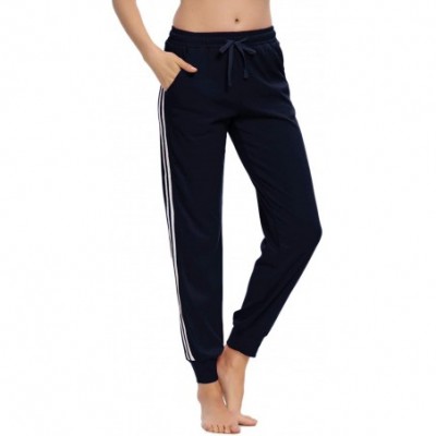 Bottoms Women Casual Pajamas Pants Drawstring Stripes Lounge Pants with Pockets - Navy - CM194UGIGSS