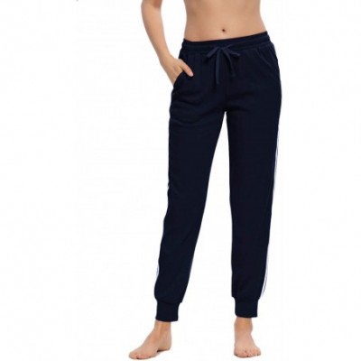 Bottoms Women Casual Pajamas Pants Drawstring Stripes Lounge Pants with Pockets - Navy - CM194UGIGSS