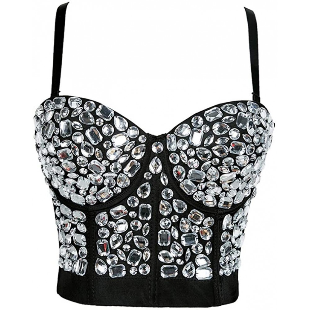 Bustiers & Corsets Women Rhinestone Crop Top Wedding Corset Sleeveless Bustier Tank Top Rave Festival Night Club Party Vest -...