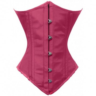 Bustiers & Corsets Heavy Duty 26 Double Steel Boned Waist Training Satin Underbust Tight Shaper Corset 8523-DS - Maroon - C11...