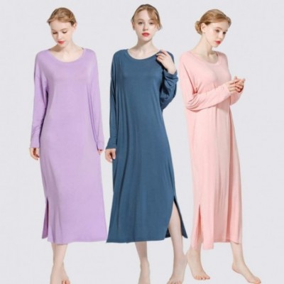 Nightgowns & Sleepshirts Women's Nightgowns Long Sleeve Sleepwear Comfy Sleep Shirt Cotton Scoop Neck Nightshirt One Size - P...