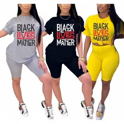 Sets Womens Casual 2 Piece Outfits Letter Print T Shirt Shorts Set Workout Set 2 Piece Matching Set - 6black - CC19C9RDISW