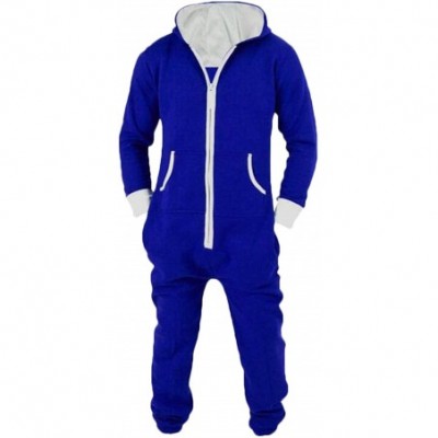 Sleep Sets Men's Winter Sleepwear Jumpsuit 1 Piece Hoodie Zip Up Onesie Pajamas - Blue - CA18KZO3RQ6