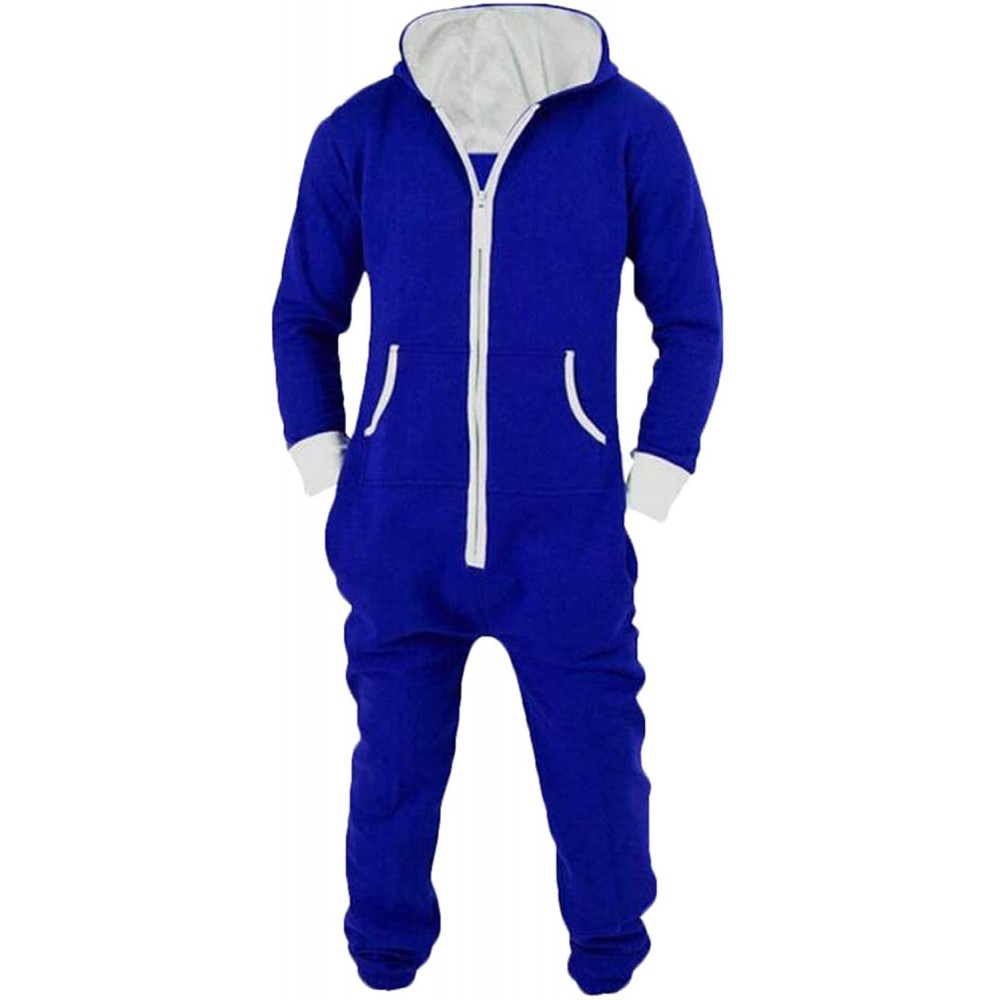 Sleep Sets Men's Winter Sleepwear Jumpsuit 1 Piece Hoodie Zip Up Onesie Pajamas - Blue - CA18KZO3RQ6