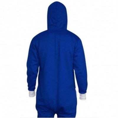 Sleep Sets Men's Winter Sleepwear Jumpsuit 1 Piece Hoodie Zip Up Onesie Pajamas - Blue - CA18KZO3RQ6