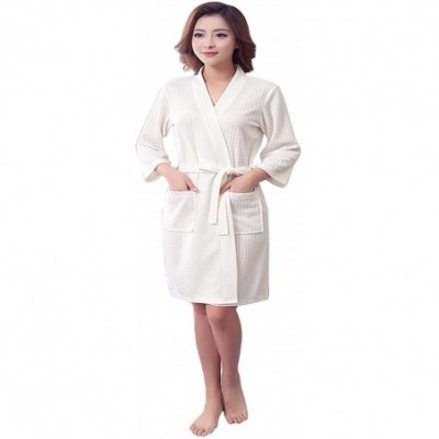 Robes Summer Men's and Women's Thin ice Silk Bathrobe Medium Length Seven Sleeve Nightgown - White-women - CY1934QENWL