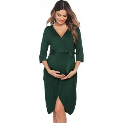 Robes Maternity Robe 3 in 1 Labor Delivery Nursing Gown Hospital Breastfeeding Dress Bathrobes - Dark Green-9872 - CH1902ZTCYM