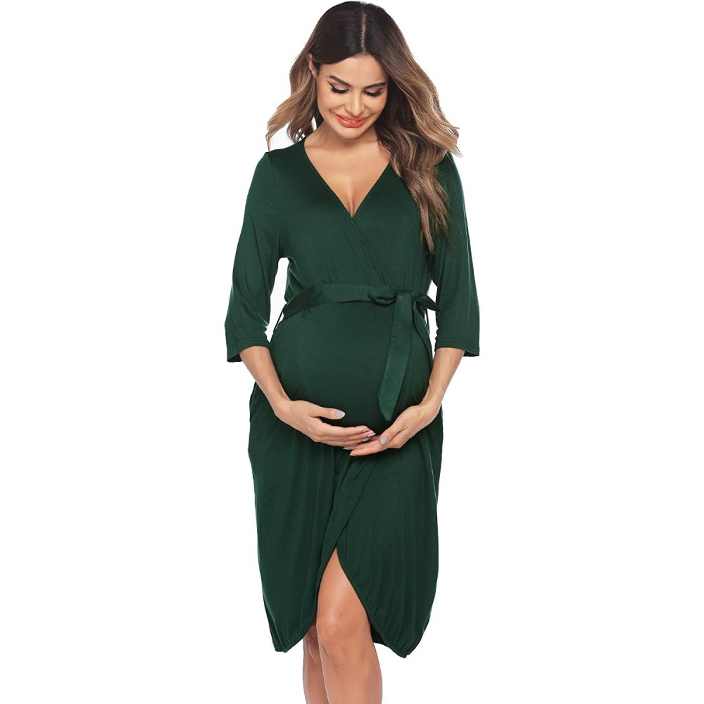 Robes Maternity Robe 3 in 1 Labor Delivery Nursing Gown Hospital Breastfeeding Dress Bathrobes - Dark Green-9872 - CH1902ZTCYM