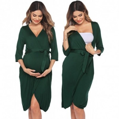 Robes Maternity Robe 3 in 1 Labor Delivery Nursing Gown Hospital Breastfeeding Dress Bathrobes - Dark Green-9872 - CH1902ZTCYM