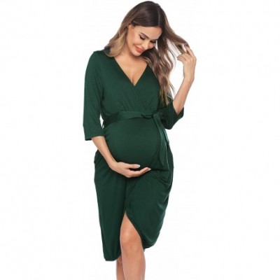 Robes Maternity Robe 3 in 1 Labor Delivery Nursing Gown Hospital Breastfeeding Dress Bathrobes - Dark Green-9872 - CH1902ZTCYM