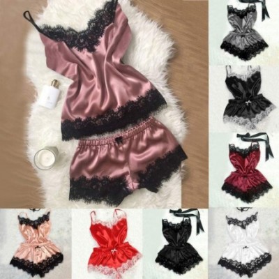 Baby Dolls & Chemises New Womens Sexy Lingerie Camisole Bow Shorts V-Neck Tops Velvet Pajamas Sleepwear - F Gray - CD195Y9WH4M