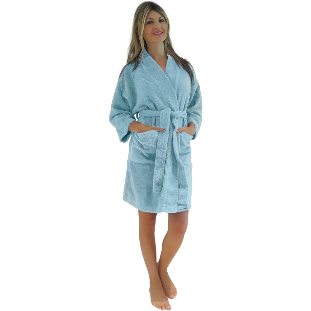 Robes Women's Chenille Short Robe Mid Knee Length Soft Bathrobe - Mint - CP12ITFLXCD