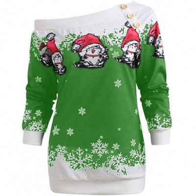 Shapewear Womens Christmas Santa Off Shoulder Asymmetric Snowflake Sweater Pullover - X3-green - C71934A0SDM